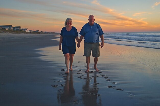 A senior couple happily walking on a beach at sunset, representing a fulfilling and well-planned retirement.