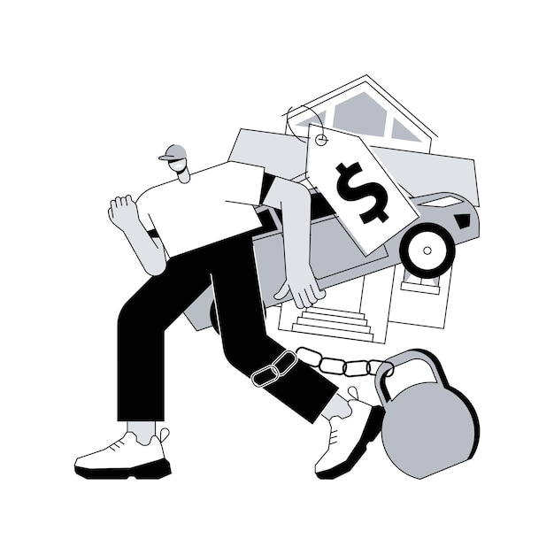 An illustration depicting a group of young people struggling to carry a large bag labeled 