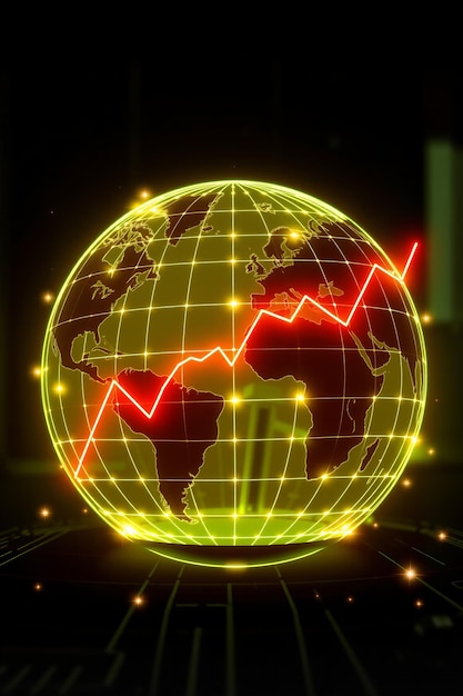 A globe highlighting emerging market regions, with graphical overlays showing debt levels in US dollars and fluctuating exchange rates, indicating the impact on their economies.