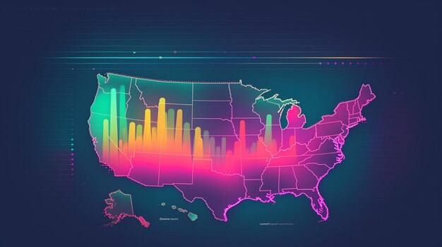 A map of the United States, shaded to indicate varying levels of economic growth by state, with darker shades representing higher growth rates and lighter shades indicating slower growth or decline. Key economic indicators are overlaid on the map.