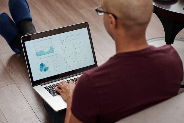 A person using a laptop to analyze financial data, with charts and graphs displayed on the screen. The setting is a modern home office, conveying a sense of careful financial planning and analysis.