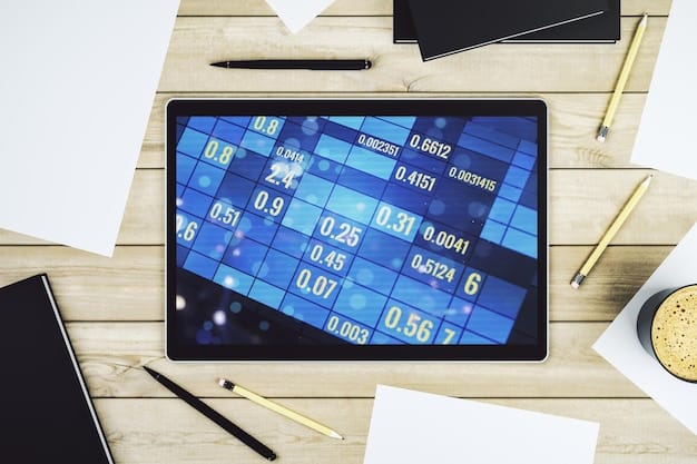 A close-up shot of a computer screen displaying real-time stock market data, including detailed charts and graphs. The focus is on the fluctuating numbers and lines, highlighting the dynamic nature of the stock market.
