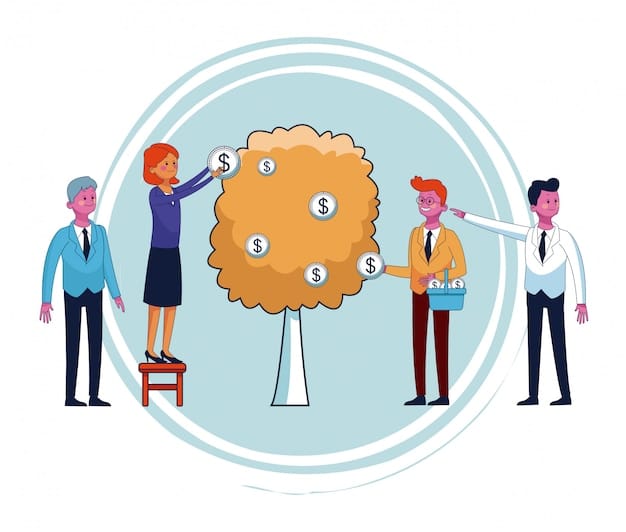 A graphic illustrating the concept of employer matching, showing an employee contributing to a 401(k) and the employer adding a matching contribution. Arrows indicate the flow of money and growth over time.