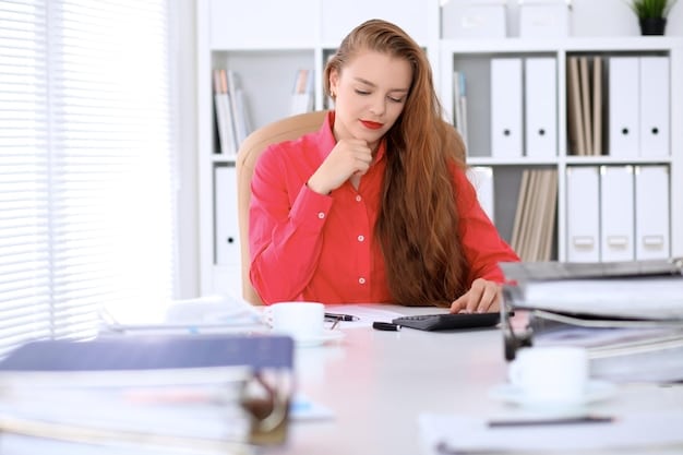 A person sitting at a desk with a calculator and tax forms, looking thoughtfully at the documents. There is a calendar in the background, marking important tax deadlines.