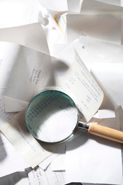A stack of financial reports and tax documents, overlaid with a magnifying glass focusing on capital gains figures.