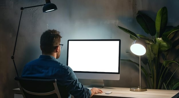 A person sitting at a desk, illuminated by the glow of a computer screen displaying a cryptocurrency tracking spreadsheet with columns for buy date, sell date, quantity, cost basis, proceeds, gain/loss. The setting suggests a focus on diligent financial management.