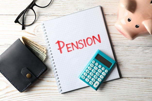 A hand holding a retirement savings plan document, with a calculator and pen nearby, representing the decision-making process for retirement funds after job loss.