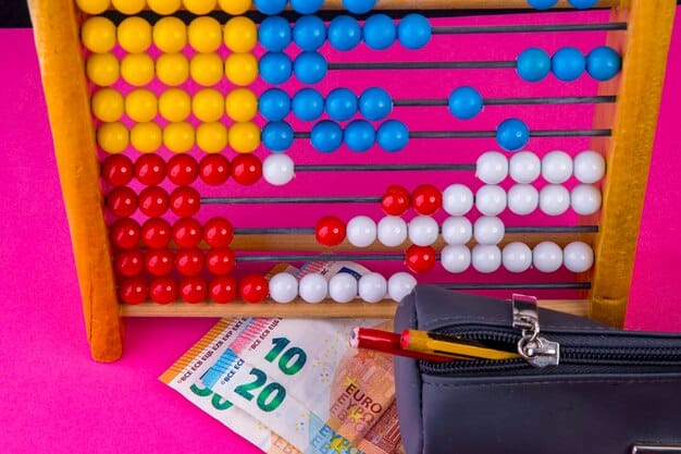 An image depicting an abacus with various colored beads, emphasizing financial calculations and planning. The backdrop is blurred, highlighting the primary focus on financial literacy.
