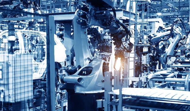 A high-tech manufacturing facility with robots and automated systems, showcasing the integration of technology in US manufacturing.