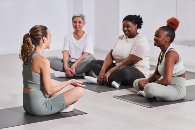 A diverse group of employees participating in a wellness program, such as a yoga class or health screening. The image should highlight the proactive approach to healthcare and the importance of employee well-being.
